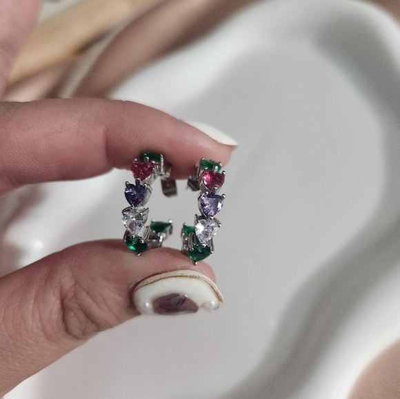 Stainless steel multicolor open hoop earrings - Picture 2 of 6